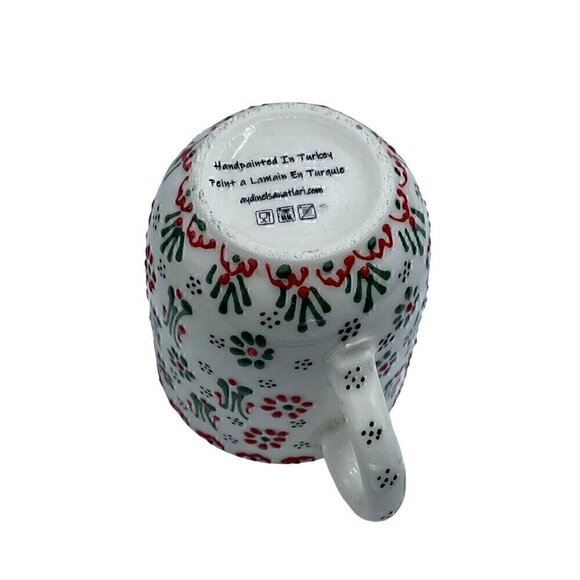 New Myth Arts Handmade Red Green Ceramic Embossed Dantel Turkish Coffee Mug Cup - Picture 5 of 5
